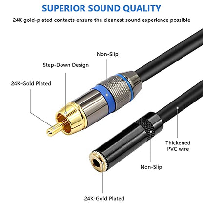 YABEDA 3.5mm Female to Dual RCA Male Stereo Y Splitter Cable, 3.5mm to 2 RCA - 3 Feet / 1 Meter Audio Breakout Adapter