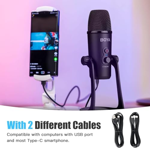 Boya BY-PM700 Multi-Pattern USB Microphone for Windows and Mac Computers with Headphone Output, Black