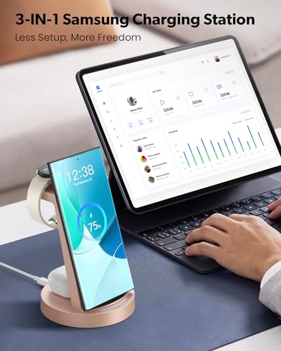 Wireless Charger for Samsung: 3 in 1 Wireless Charging Station | for Samsung Galaxy Watch 8 7 6 5 4 3 Pro S26 S25 S24 S23 S22 Ultra Z Fold Android, 18W adapter, Idea for Home Office Travel - color: Rose Gold
