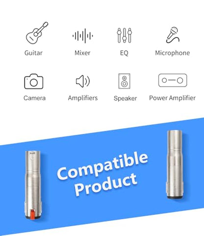 Lockable 1/4 TRS Female to 3Pin XLR Male Audio Adapter, Balance 6.35mm to XLR Adapter for Microphones, Mixing Consoles, and Power amplifiers-2 Pack - color: silver