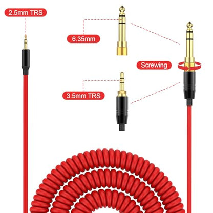 Alitutumao QC45 Coiled Headphones Audio Cable, 2.5mm to 3.5mm Aux Cord Compatible with Bose Quietcomfort QC45 QC35 NC700 On-Ear 2/OE2i/Soundtrue/Soundlink Headphones with 6.35mm Adapter, Red (4-16FT)