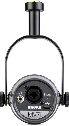 Shure MV7i Smart Microphone with Built-in Audio Interface and Deluxe Articulating Desktop Mic Boom Stand - Podcast Mic with 2 Channels, XLR and 1/4", USB-C for Mac/PC/Phone, and Advanced DSP Features