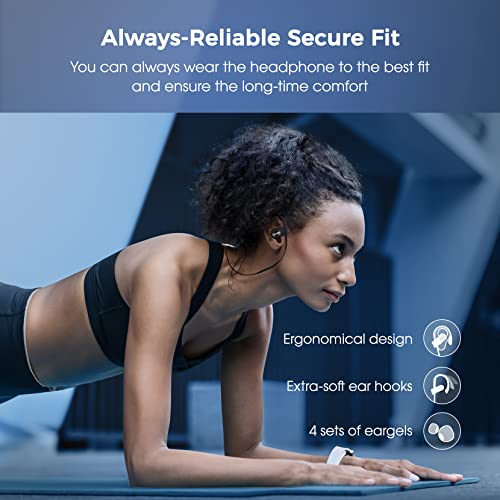 Bluetooth Headphones, Deep Bass Wireless Running Headphones w/16 Hrs Playtime, Bluetooth Earbuds in-Ear w/Earhooks, IPX7 Waterproof Sports Earphones with Microphone for Calls | IPX7 Waterproof Wireless Earbuds with Ear Hooks, CVC 6.0 Noise Cancelling Earb