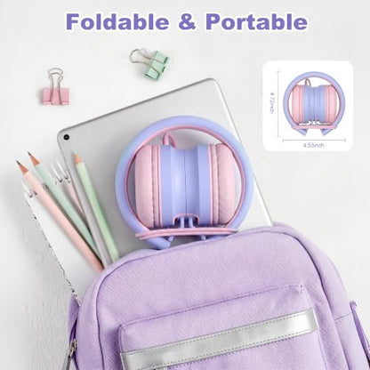AILIHEN I35 Kids Headphones for School with Mic, 93dB Safe Volume, Lilac | Wired On Ear Headphones for Kids Girls, Foldable Lightweight Headphone for Classroom Learning & Entertainment Travel Computer - color: Lilac Pink