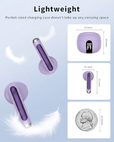 Wireless Earbuds, 2026 Bluetooth 5.4 Headphones Bass Stereo Ear Buds with Noise Cancelling Mic, LED Display in Ear Earphones 50H Playtime Ear Buds, IP7 Waterproof for Laptop Pad Phones Deep Purple - color: Deep Purple