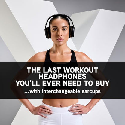BlueAnt Pump X Wireless Over-Ear Headphones, Bluetooth, Powerful Bass, Active Noise Cancelling & Transparency Mode, Interchangeable Ear Cups, All-Day Comfort for Gym and Training, Black/Gold - color: Black | Gold
