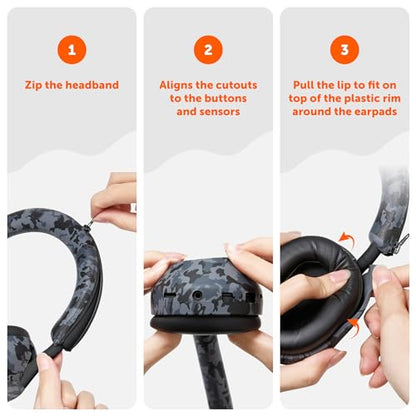 WC ShellZ XM5 - Exterior Shell & Headband Covers for Sony WH1000XM5 | Made by Wicked Cushions | Protective, Made with Premium Silicone | Black Camo - color: Black Camo