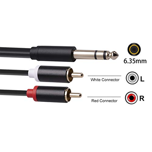 1/4 to RCA Cable, 1/4 inch TRS to Dual RCA Audio Cable, Gold Plated Copper Shell Heavy Duty 6.35mm 1/4 inch Male TRS to 2 RCA Male Stereo Audio Y Splitter Cable, 4.9 Feet