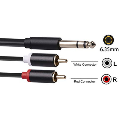 1/4 to RCA Cable, 1/4 inch TRS to Dual RCA Audio Cable, Gold Plated Copper Shell Heavy Duty 6.35mm 1/4 inch Male TRS to 2 RCA Male Stereo Audio Y Splitter Cable, 4.9 Feet