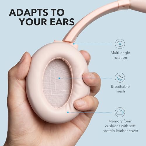 Soundcore Anker Life Q20 Hybrid Active Noise Cancelling Headphones, Wireless Over Ear Bluetooth Headphones, 60H Playtime, Hi-Res Audio, Deep Bass, Foam Ear Cups, Travel, Office, USB-C Charging - color: Pink, style: USB-C