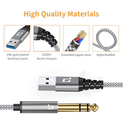USB to 1/4 inch TRS Audio Stereo Cable 6.6FT,USB-A to 6.35mm Quarter inch Aux Jack Stereo Audio Cable for PC, Laptop, Amplifier, Mixer, Home Theater, Speaker ect - size: 6.6FT, style: USB to 1/4 TRS Audio Cable
