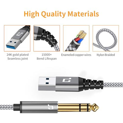 USB to 1/4 inch TRS Audio Stereo Cable 6.6FT,USB-A to 6.35mm Quarter inch Aux Jack Stereo Audio Cable for PC, Laptop, Amplifier, Mixer, Home Theater, Speaker ect - size: 6.6FT, style: USB to 1/4 TRS Audio Cable