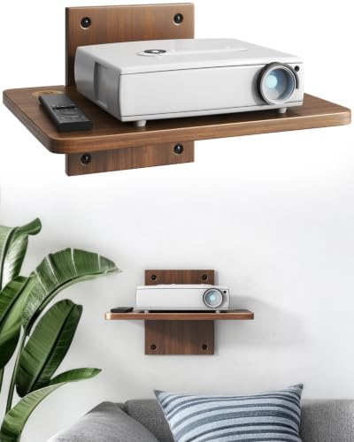 Floating TV Projector Shelf Wall Mount - 1 Tier Wooden Shelf, Walnut Brown | Home Decor, Cable Management, DVD Player, Router, Game Console, Cable Box, Play Station, Holds Up to 22lbs per Shelf - size: 1-Tier Shelf