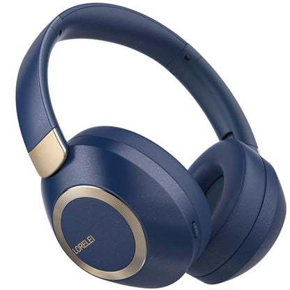 LORELEI B-C6 Wireless Over Ear Headphones, 50H Playtime Foldable Lightweight Bluetooth Headsets, Deep Bass, Built-in Microphone, Memory Foam Earmuff, for Travel, Home Office (Navy Blue) - color: Blue