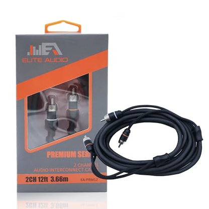 Premium Series 12ft. 2-Channel Car Audio RCA Cable – Double Shielded, Oxygen Free Copper, Noise Reducing Audio Cable for Amplifiers, Subwoofers, Speakers, and Processors – PRM12 - size: 12' (ft), style: 2-Channel