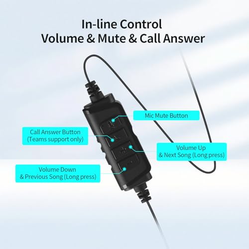 TOALLIN Wired Headset with Noise Canceling Mic, USB Stereo Headphones | Volume Control, One-key Mute & Answer Calls, Work with PC Laptop, Mac, Phone, Call Center and Office