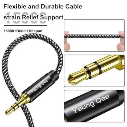 Aux Cord 10ft, 3.5mm Aux Cable - Nylon Braided Audio Cable 3.5mm Male to Male AUX Cord Compatible with Car,Headphones, iPods, iPhones, iPads,Tablets,Laptops,Android Smart Phones& More (10FT/3M) - size: 10 ft (3 m)