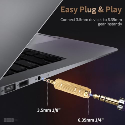 Nadadora 3.5mm Male to 6.35mm Female Stereo Headphone Adapter, 1/8 to 1/4 Audio Jack Converter for Headphones, Guitar Amp, Speaker, Mixer, 2 Pack