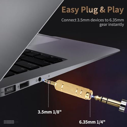 Nadadora 3.5mm Male to 6.35mm Female Stereo Headphone Adapter, 1/8 to 1/4 Audio Jack Converter for Headphones, Guitar Amp, Speaker, Mixer, 2 Pack