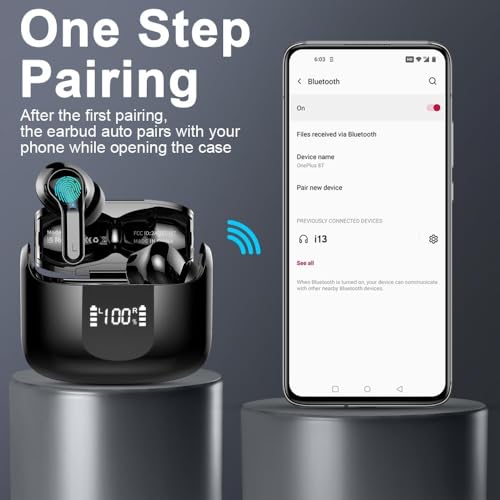 Wireless Earbuds, 2026 Bluetooth 5.4 Headphones NEW Ear Buds 40H Bass Stereo in-Ear Earphones ENC Noise Cancelling Earbuds with 4 HD Mic, USB-C LED Display IP7 Waterproof Sport Headset for Android iOS - color: Dark Black