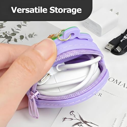 【Woyinger】 Fruit Shaped Silicone Earbud Case for AirPods, Tech Organizer Pouch with Keychain & Wrist Strap, Mini Cable Coin Wired/Wireless Earphone Holder, Eggplant - color: A2-Eggplant
