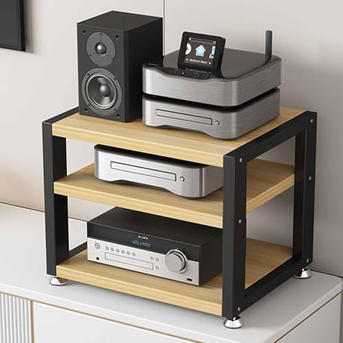 Multi-Functional Stereo Cabinet with Wooden Shelves & Steel Frame - Desktop Amplifier & AV Media Player Stand(Pomelo Wood,40 * 35 * 35.5cm) - color: Pomelo Wood, size: 15.7"D x 13.8"W x 14"H (1 Drawers)