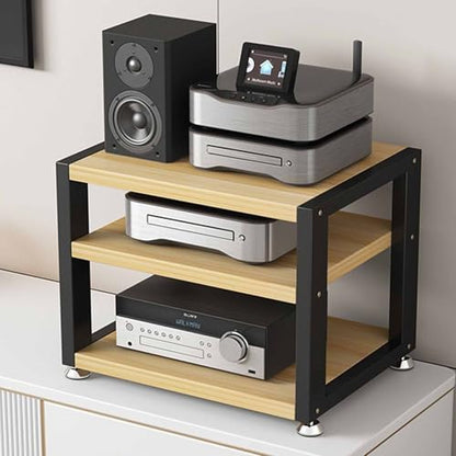 Multi-Functional Stereo Cabinet with Wooden Shelves & Steel Frame - Desktop Amplifier & AV Media Player Stand(Pomelo Wood,50 * 35 * 35.5cm) - color: Pomelo Wood, size: 19.7"D x 13.8"W x 14"H (1 Drawers)