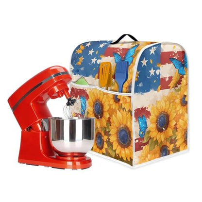 Mixer Cover with Pockets American Flag Sunflower Stain Resistant Dustproof Washable Kitchen Mixer Accessories Coffee Maker Cover - color: American Flag Sunflower-, size: L