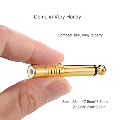RCA to 1/4, 2Pcs RCA to 1/4" Adapter Female to 6.35mm 1/4 inch Male Mono TS Audio Adaptors Gold Plated Copper
