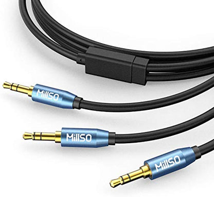 Audio Splitter 8 Feet 3.5mm Male to 2 Male Audio Splitter Cable TRS | Sapphire Blue, Gold-Plated, 1/8 Male to 2-Male Aux Headphone Splitter Cable for Smartphone, Computer, MP3, Earphone, Speakers - style: TRS Male Plug to 2 Male