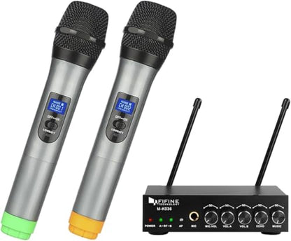 FIFINE K036 UHF Dual Channel Wireless Handheld Microphone System | Easy-to-use Wireless Microphone System for Karaoke Meeting