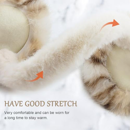 Earmuffs for Women Girls Faux Fur Fuzzy Headband Foldable Ear Covers Cold Weather Accessory - color: Light Leopard