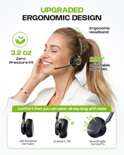 Acer USB Headset with Microphone for PC, Clear Sound Quality for Call ＆ Meetings, Wired Computer Headset for Work, Dual Ear Headset for Office, Laptop, Teams and Call Center Use - USB-A/C & 3.5mm | Wired Computer Headset for Work, Dual Ear Headset for Off