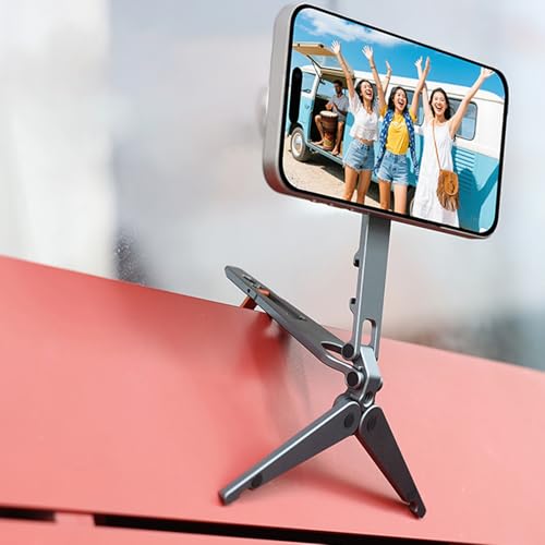 Magnetic Phone Tripod Stand Foldable Pocket Mount for iPhone | Portable, 1/4" Screw Hole & Hook,Perfect for Vlogging, Travel, Selfies, Video Calls for iPhone 17/16/15/14 & MagSafe cases.