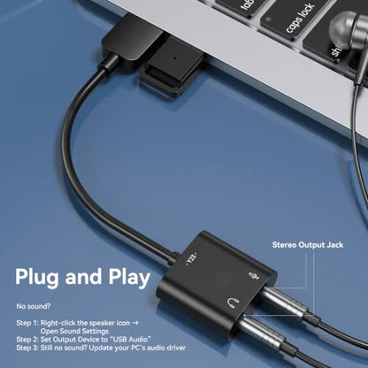 USB Audio Adapter USB Sound Card for PC/Computer/Laptops/PS5/PS4 | USB to 3.5mm Jack Audio Adapter, Plug and Play, No Drivers Needed, 3.5mm Headphone and Microphone TRS Jack, for Windows & Mac - color: A-Black