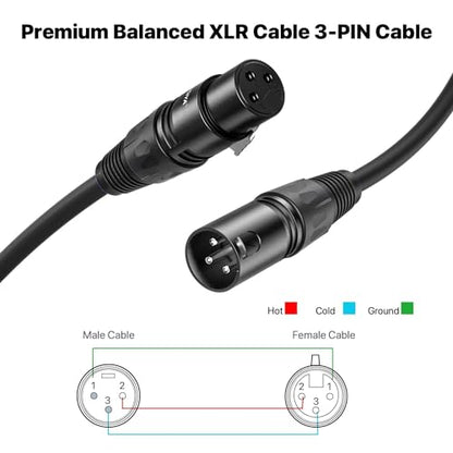 XLR Cable 3 Ft 6 Packs,Microphone Cables,Premium Balanced Microphone Mic Speaker Cable with 3-Pin XLR Male to Female DMX Cable,Black - size: 3 Feet