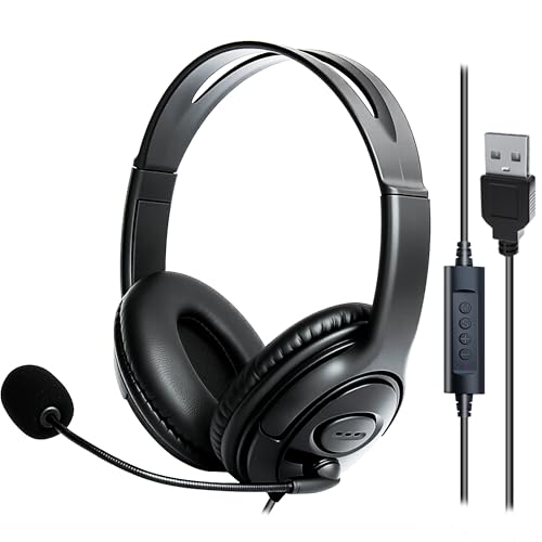 USB Headset with Mic, Computer Wired Headphones with Microphone for PC, Laptop (Black - Full Ear Cups) - color: black - full ear cups