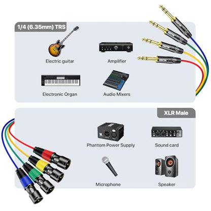 EBXYA 4 Channel XLR Male to 1/4 Inch TRS Snake Cables,Recording Snake Cable | 6.35mm Male Jack Stereo Audio Balanced Line to XLR Cables,3 Feet 1 Pack - size: 4-Channel 3 Feet, style: TRS to XLR Male