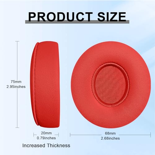 Replacement Ear Pads for Beats Solo 2 & Solo 3 Wireless On-Ear Headphones, Ear Cushions, Headset Earpads, Ear Cups Cover with Soft Protein Leather (Red) - color: Red