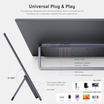 MNN 23.8" 100Hz FHD IPS USB-C HDMI Portable Gaming Monitor | 23.8" FHD IPS 100Hz, metal kickstand+speakers, USB-C/HDMI, PC/Phone/PS5/Xbox/Switch, home office & gaming. - size: 23.8" 1080P
