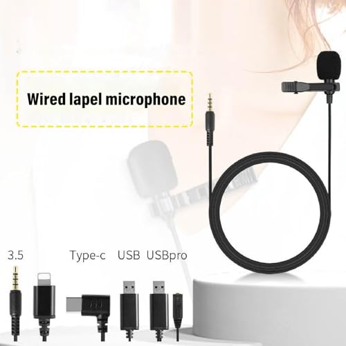 USB C Lavalier Microphone, Noise Cancelling Condenser Mic with Plug & Play, Clip On Lapel Mic for Computer & Smartphone, for Streaming, Gaming, Online Class, Recording