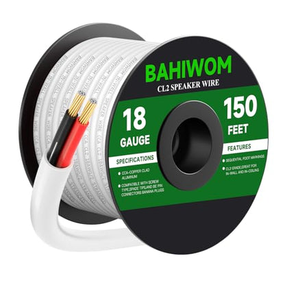 White Speaker Wire 18 Gauge 150FT CL2 Rated CCA Speaker Cable | Flexible PVC Jacket 2 Conductors Red & Black Polarity Mark for Home Theater,Indoor,In-Wall,In-Ceiling & Marine - size: 150 FT, style: 18GAUGE