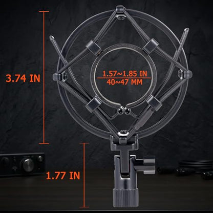 Microphone Shock Mount, Metal Mic Holder Clip for 1.65-1.85"(42-47mm) Diameter Condenser Mics Reduce Vibration Noise and Improve Recording Quality for Bluebird Baby Bottle CAD U37 GXL2200