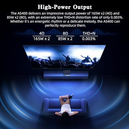 SMSL AS400 Power Amplifier DAC Headphone Amp 2.1 Channel 165W x2 MA5332MS MM Phono Amp CS43131 MQA CD DAC 6.35mm/4.4mm 768K/32Bit XMOS XU316 USB/Bluetooth 5.1/Coax/Opt/RCA/Phono/Input (Silver)