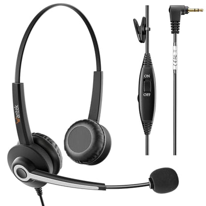 Wantek Phone Headset 2.5mm Jack with Microphone & Volume Control, Noise Cancelling Telephone Headsets for Panasonic Vtech AT&T, Cisco, Polycom, Gigaset Cordless Landline Office Phones - size: 682