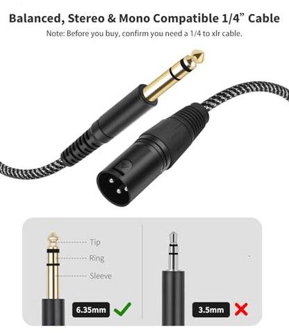 2 Pack XLR Male to 1/4" TRS Stereo Adapter ,3.3ft Balanced for Microphones - color: 3FT, size: XLR Male to 6.35