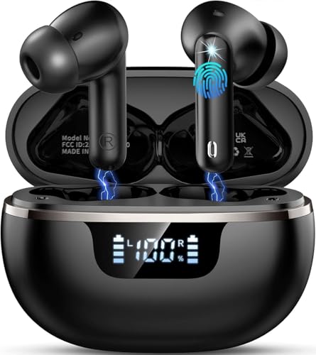 Wireless Earbuds, 2026 Bluetooth 5.4 Headphones HiFi Stereo 50H In Ear Buds | HiFi Stereo, Deep Bass with ENC Noise Cancelling Mics, IP7 Waterproof Wireless Earphones with LED Display, Fast Charging Case - color: Black