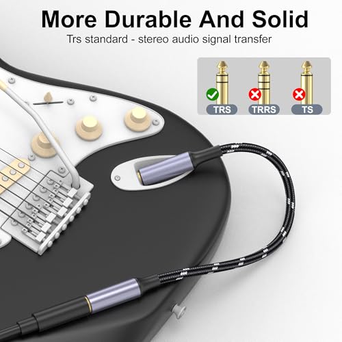 3.5mm to 1/4 Headphone Adapter Cable, TRS 6.35mm 1/4 Male to 3.5mm 1/8 Female Stereo Jack Audio Adapter for Amplifiers, Guitars, Keyboards Pianos, Home Theaters, Mixing Consoles, Headphones - 12 inch