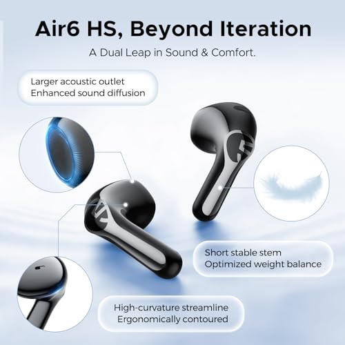 SoundPEATS Air6 HS LDAC Hi-Res Wireless Earbuds, Bluetooth 6.0, 13mm Driver | LDAC Hi-Res Audio Certified, 13mm Triple-Magnet Driver, 2MIC ENC, IPX5 Waterproof, Dynamic EQ, 45H, Bio-Composite Diaphragm - color: Black