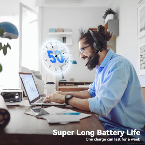 Wireless Headset with Mic for Work, Bluetooth Headset with AI Noise Cancelling Microphone, Wireless Headphones with Mic & Mute Button, USB Dongle for Work from Home/PC/Computer/Call Center/ Teams/Zoom